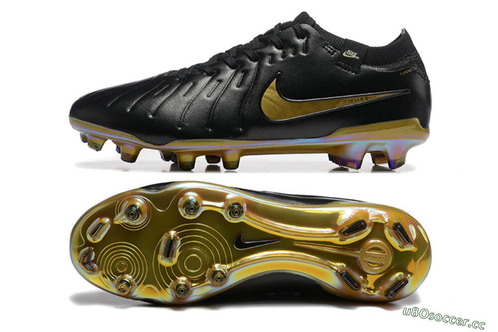 Men's Nike Tiempo Legend 10 Elite FG Firm Ground Low-Tops Football Boots - Black/Gold 1