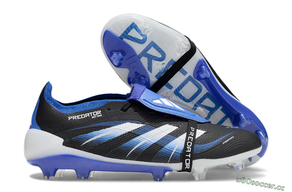 Unisex Adidas Predator 25 Elite Foldover Tongue FG Firm Ground Low-Tops Football Boots - Black/Blue/White 2