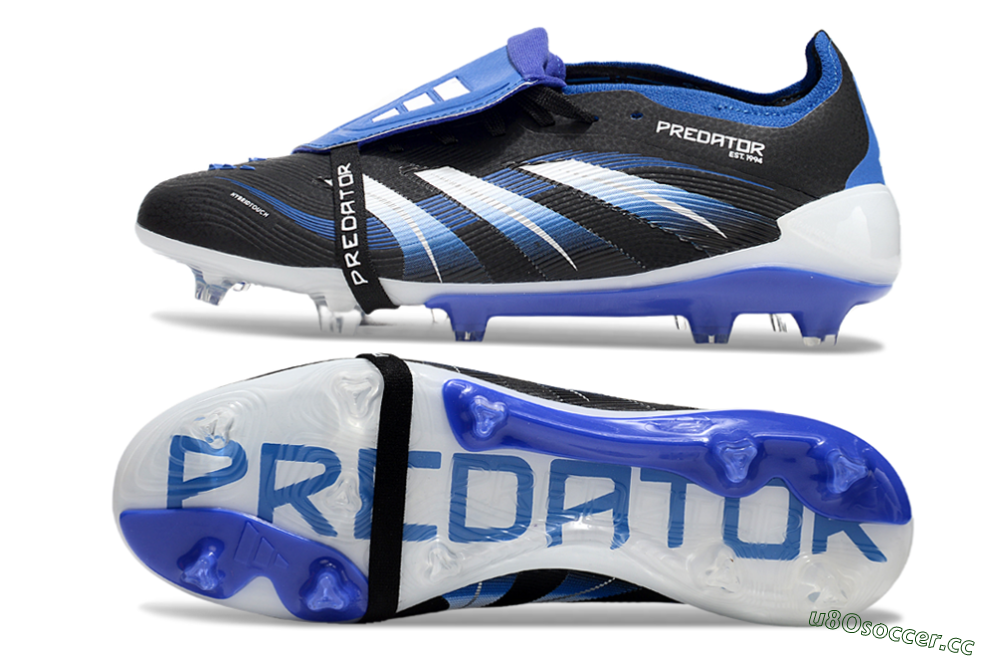 Unisex Adidas Predator 25 Elite Foldover Tongue FG Firm Ground Low-Tops Football Boots - Black/Blue/White 1
