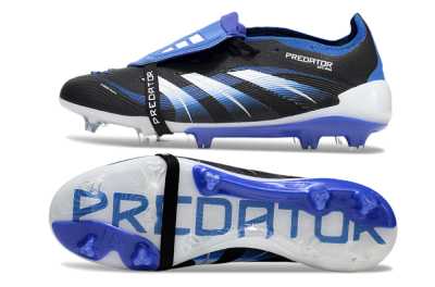 Unisex Adidas Predator 25 Elite Foldover Tongue FG Firm Ground Low-Tops Football Boots - Black/Blue/White