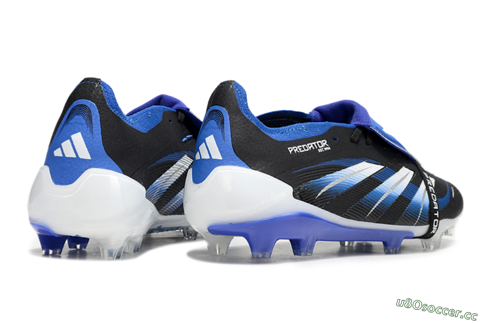 Unisex Adidas Predator 25 Elite Foldover Tongue FG Firm Ground Low-Tops Football Boots - Black/Blue/White 6