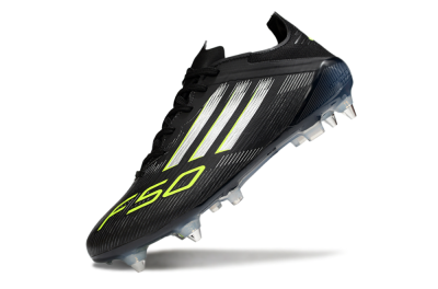 Men's Adidas F50 Elite SG Soft Ground Low-Tops Football Boots - Black/Silver/Yellow