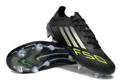 Men's Adidas F50 Elite SG Soft Ground Low-Tops Football Boots - Black/Silver/Yellow