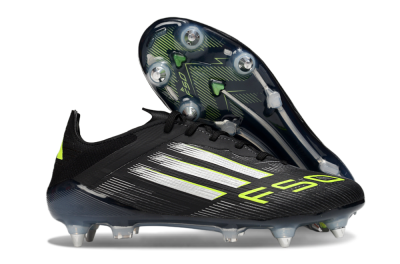Men's Adidas F50 Elite SG Soft Ground Low-Tops Football Boots - Black/Silver/Yellow
