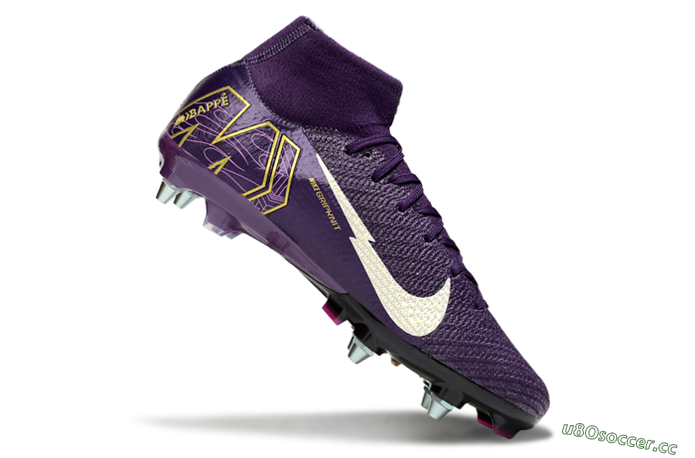 Men's Nike Air Zoom Mercurial Superfly 10 Elite SG Soft Ground High-Tops Football Boots - Purple/White/Gold 4