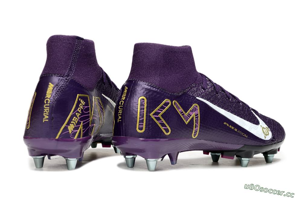 Men's Nike Air Zoom Mercurial Superfly 10 Elite SG Soft Ground High-Tops Football Boots - Purple/White/Gold 6