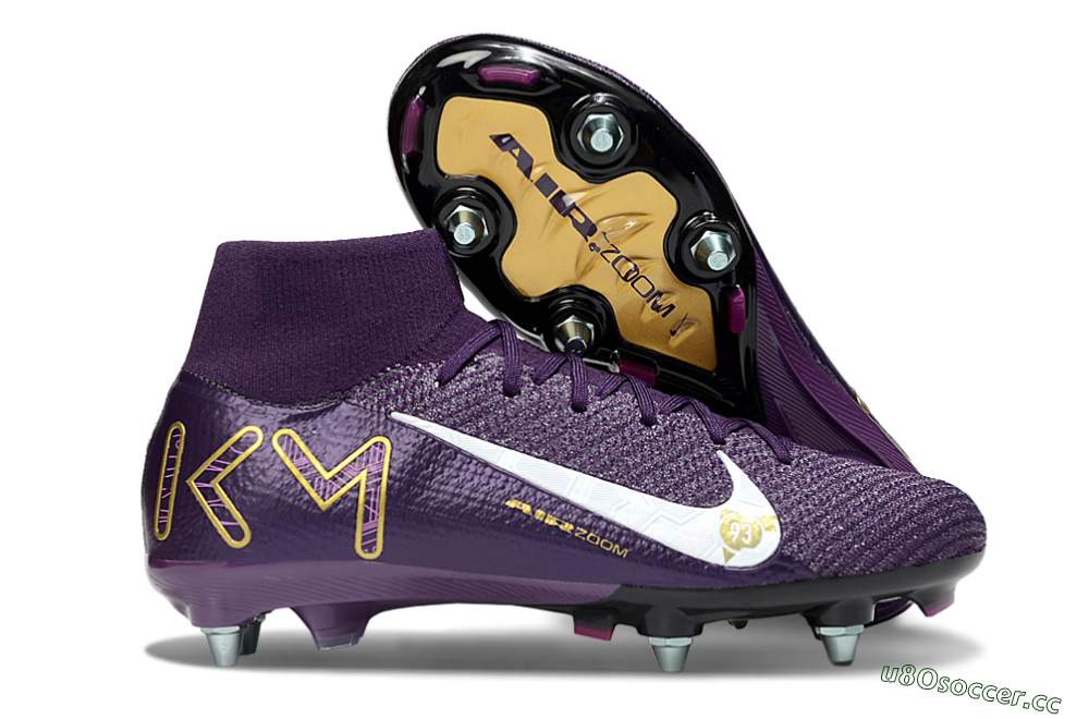 Men's Nike Air Zoom Mercurial Superfly 10 Elite SG Soft Ground High-Tops Football Boots - Purple/White/Gold 2