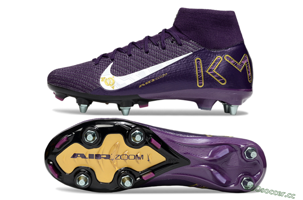 Men's Nike Air Zoom Mercurial Superfly 10 Elite SG Soft Ground High-Tops Football Boots - Purple/White/Gold 1