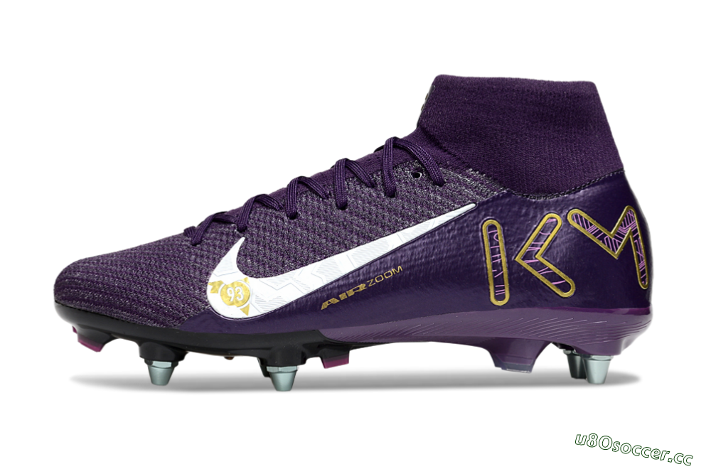 Men's Nike Air Zoom Mercurial Superfly 10 Elite SG Soft Ground High-Tops Football Boots - Purple/White/Gold 0