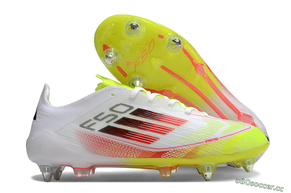 Men's Adidas F50 Elite SG Soft Ground Low-Tops Football Boots - White/Yellow/Red 2