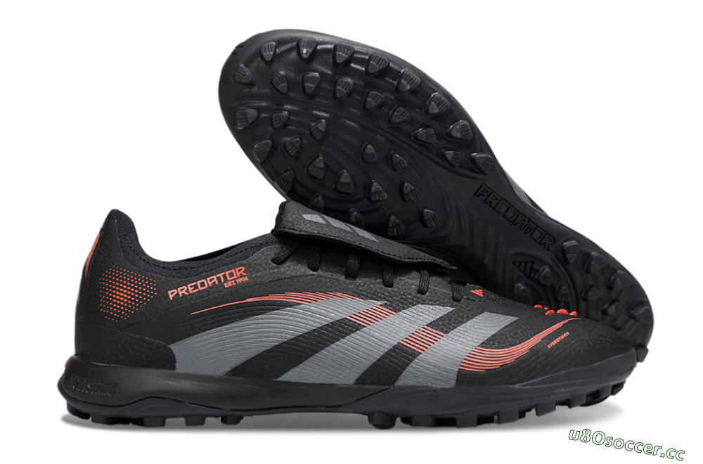 Men's Adidas Predator Elite Foldover Tongue TF Artificial Turf Low-Tops Football Shoes - Black/Grey/Red 2