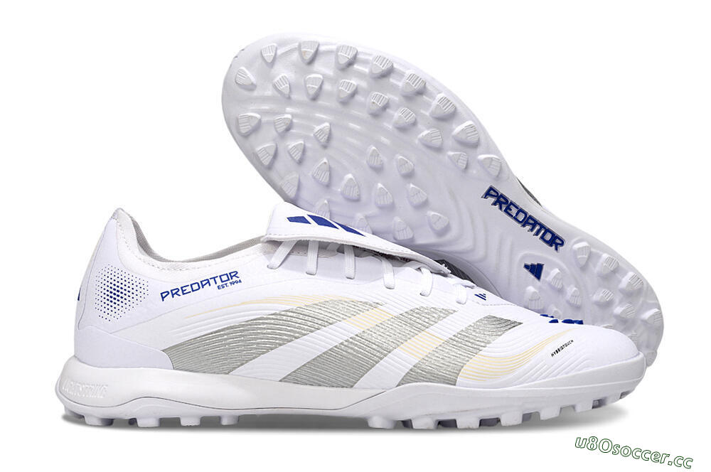 Men's Adidas Predator Elite Foldover Tongue TF Artificial Turf Low-Tops Football Shoes - White/Silver/Blue 2