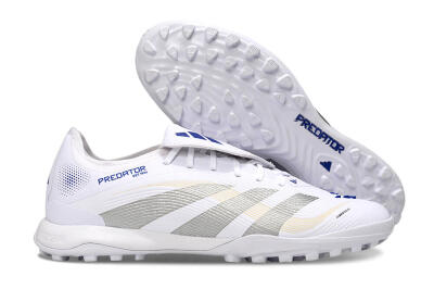 Men's Adidas Predator Elite Foldover Tongue TF Artificial Turf Low-Tops Football Shoes - White/Silver/Blue