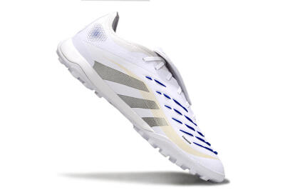 Men's Adidas Predator Elite Foldover Tongue TF Artificial Turf Low-Tops Football Shoes - White/Silver/Blue
