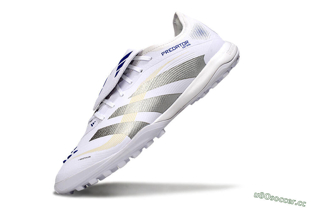 Men's Adidas Predator Elite Foldover Tongue TF Artificial Turf Low-Tops Football Shoes - White/Silver/Blue 5