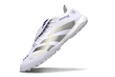 Men's Adidas Predator Elite Foldover Tongue TF Artificial Turf Low-Tops Football Shoes - White/Silver/Blue
