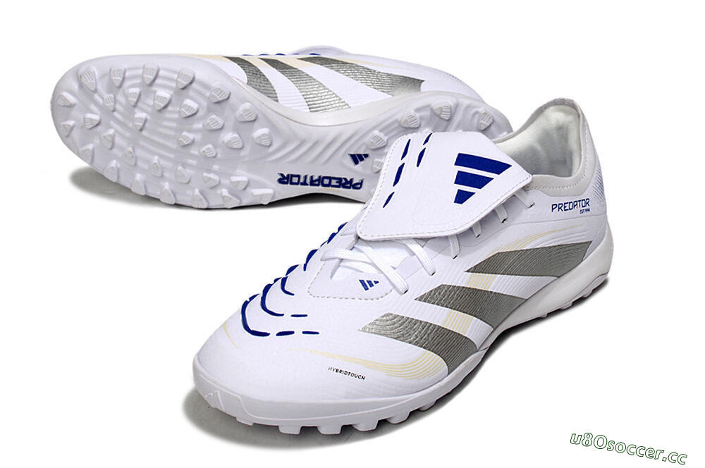 Men's Adidas Predator Elite Foldover Tongue TF Artificial Turf Low-Tops Football Shoes - White/Silver/Blue 3