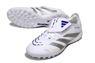 Men's Adidas Predator Elite Foldover Tongue TF Artificial Turf Low-Tops Football Shoes - White/Silver/Blue