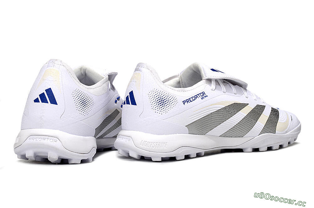 Men's Adidas Predator Elite Foldover Tongue TF Artificial Turf Low-Tops Football Shoes - White/Silver/Blue 6