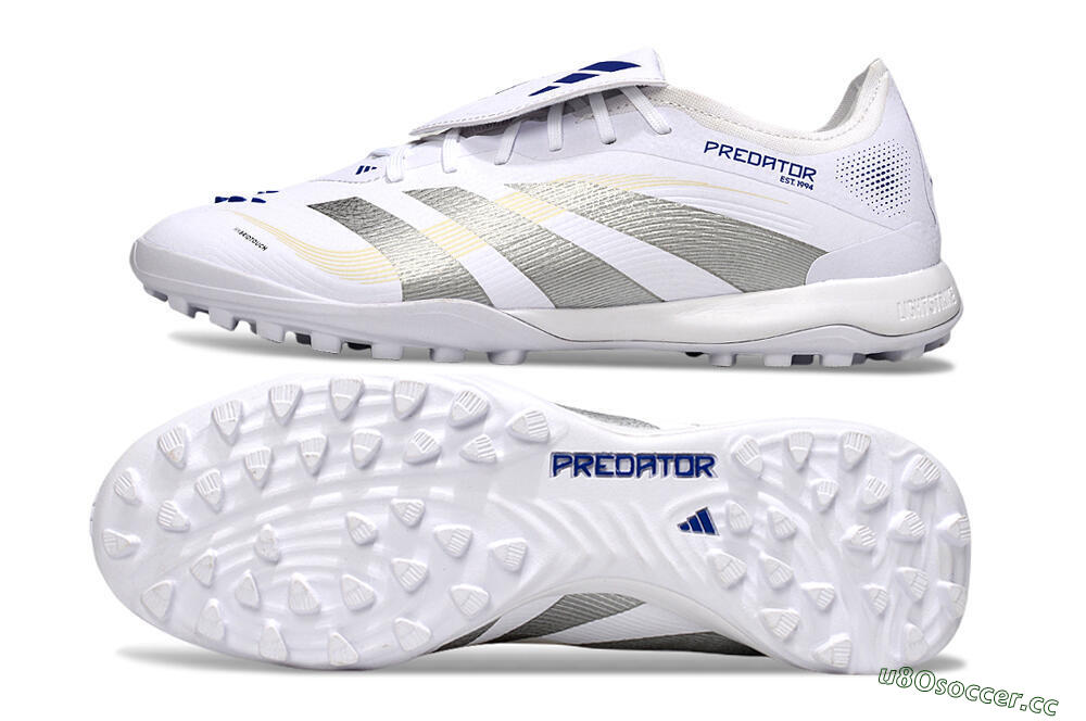 Men's Adidas Predator Elite Foldover Tongue TF Artificial Turf Low-Tops Football Shoes - White/Silver/Blue 1
