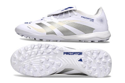 Men's Adidas Predator Elite Foldover Tongue TF Artificial Turf Low-Tops Football Shoes - White/Silver/Blue