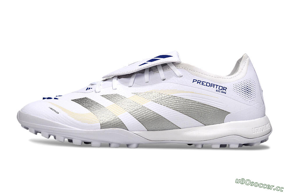 Men's Adidas Predator Elite Foldover Tongue TF Artificial Turf Low-Tops Football Shoes - White/Silver/Blue 0