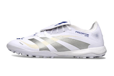 Men's Adidas Predator Elite Foldover Tongue TF Artificial Turf Low-Tops Football Shoes - White/Silver/Blue