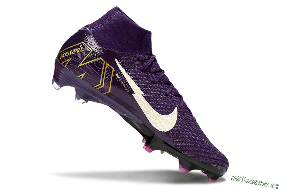 Unisex Nike Air Zoom Mercurial Superfly 10 Elite FG Firm Ground High-Tops Football Boots - Purple/White/Gold 4