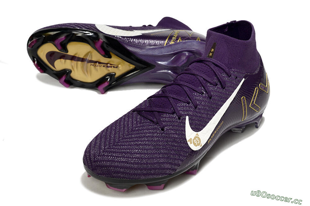 Unisex Nike Air Zoom Mercurial Superfly 10 Elite FG Firm Ground High-Tops Football Boots - Purple/White/Gold 3