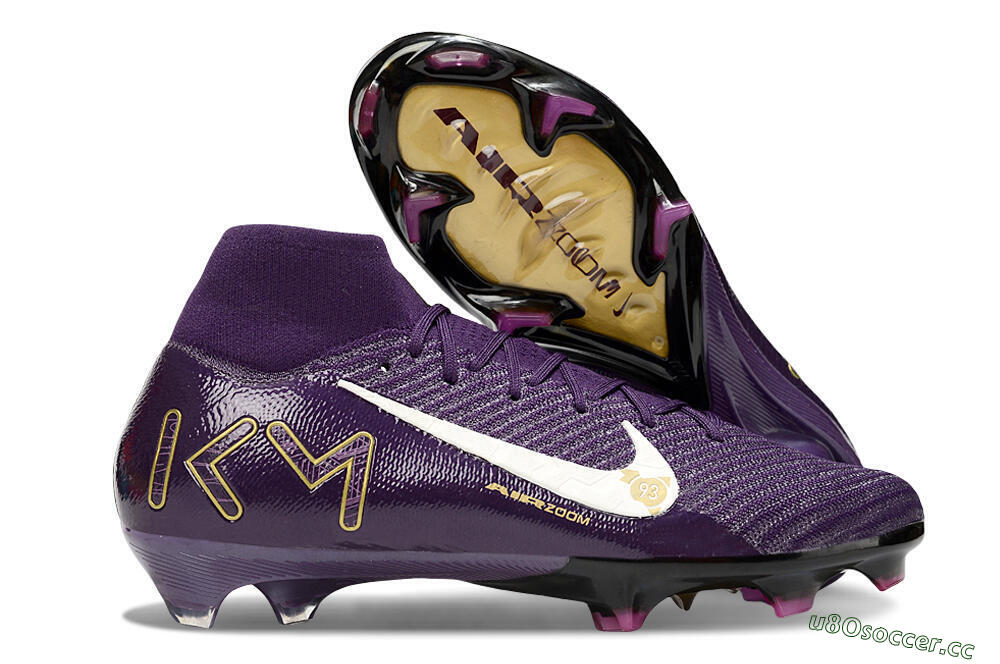 Unisex Nike Air Zoom Mercurial Superfly 10 Elite FG Firm Ground High-Tops Football Boots - Purple/White/Gold 2