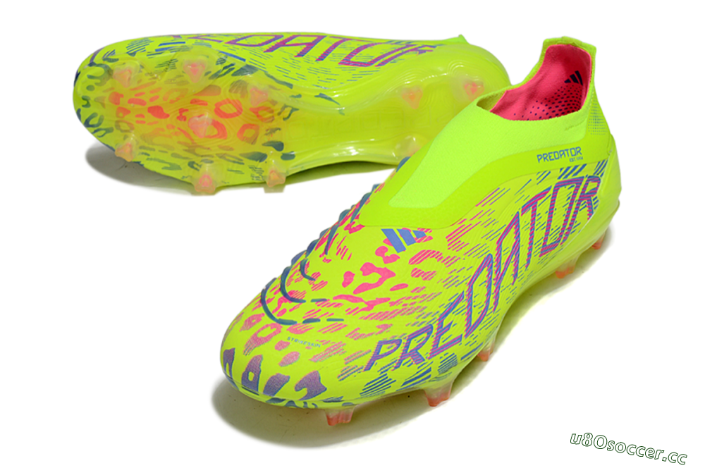 Men's Adidas Predator 25 Elite Laceless FG Firm Ground Low-Tops Football Boots - Yellow/Pink/White 3