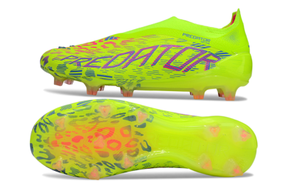 Men's Adidas Predator 25 Elite Laceless FG Firm Ground Low-Tops Football Boots - Yellow/Pink/White