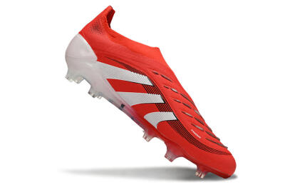 Men's Adidas Predator 25 Elite Laceless FG Firm Ground Low-Tops Football Boots - Red/White/Black