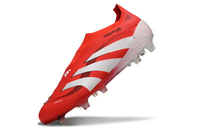 Men's Adidas Predator 25 Elite Laceless FG Firm Ground Low-Tops Football Boots - Red/White/Black
