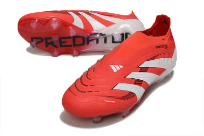 Men's Adidas Predator 25 Elite Laceless FG Firm Ground Low-Tops Football Boots - Red/White/Black