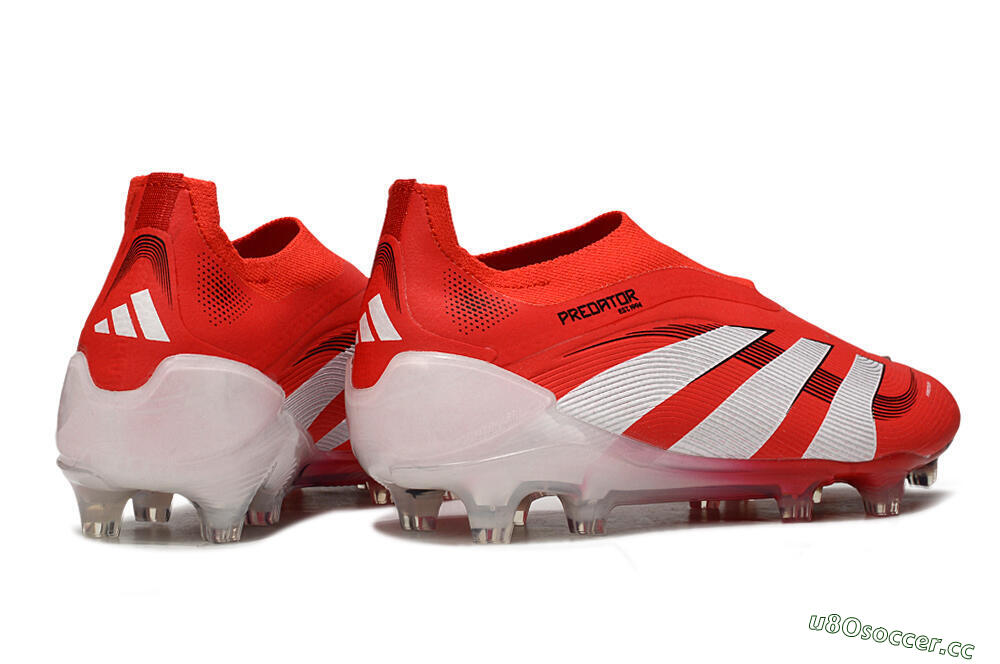 Men's Adidas Predator 25 Elite Laceless FG Firm Ground Low-Tops Football Boots - Red/White/Black 6