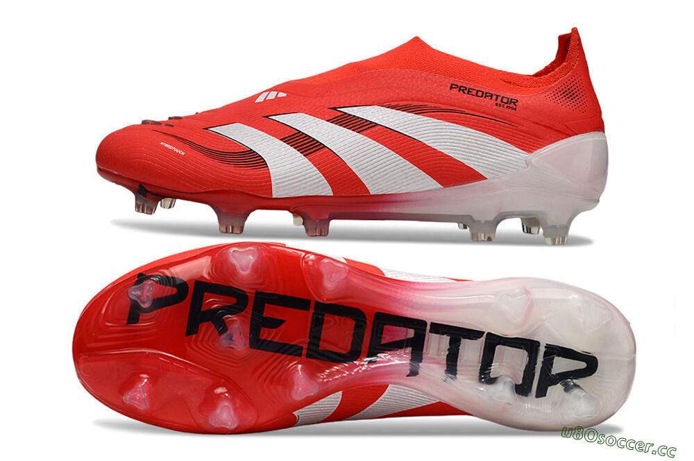 Men's Adidas Predator 25 Elite Laceless FG Firm Ground Low-Tops Football Boots - Red/White/Black 1