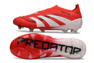 Men's Adidas Predator 25 Elite Laceless FG Firm Ground Low-Tops Football Boots - Red/White/Black