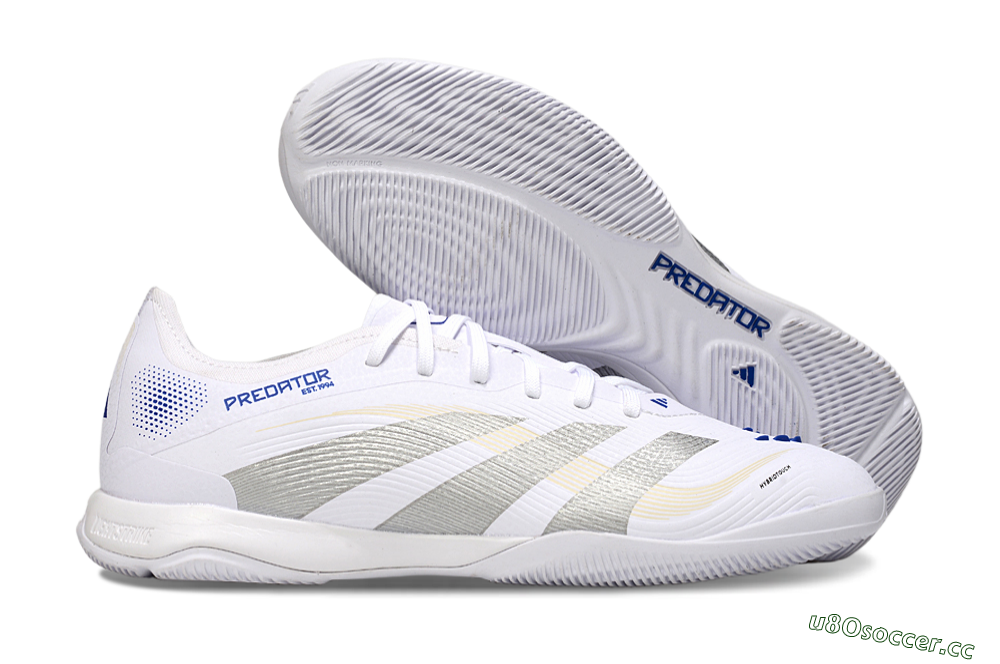 Men's Adidas Predator 25 Elite IC Indoor & Futsal Low-Tops Football Shoes - White/Silver/Blue 2