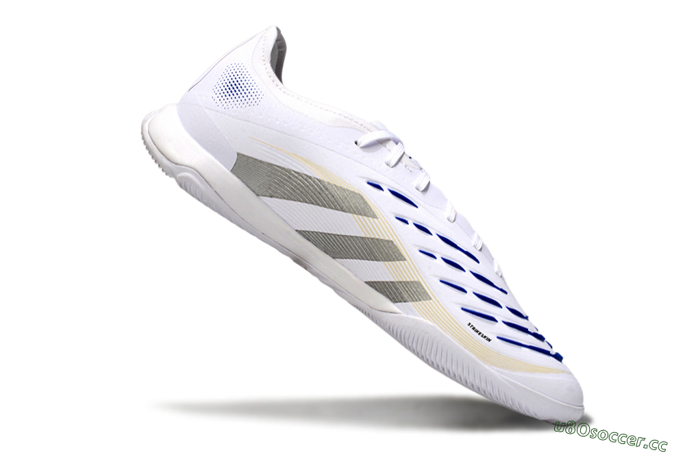 Men's Adidas Predator 25 Elite IC Indoor & Futsal Low-Tops Football Shoes - White/Silver/Blue 4