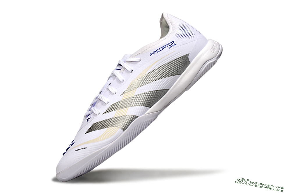 Men's Adidas Predator 25 Elite IC Indoor & Futsal Low-Tops Football Shoes - White/Silver/Blue 5