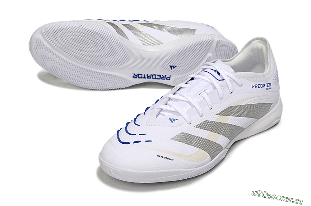 Men's Adidas Predator 25 Elite IC Indoor & Futsal Low-Tops Football Shoes - White/Silver/Blue 3