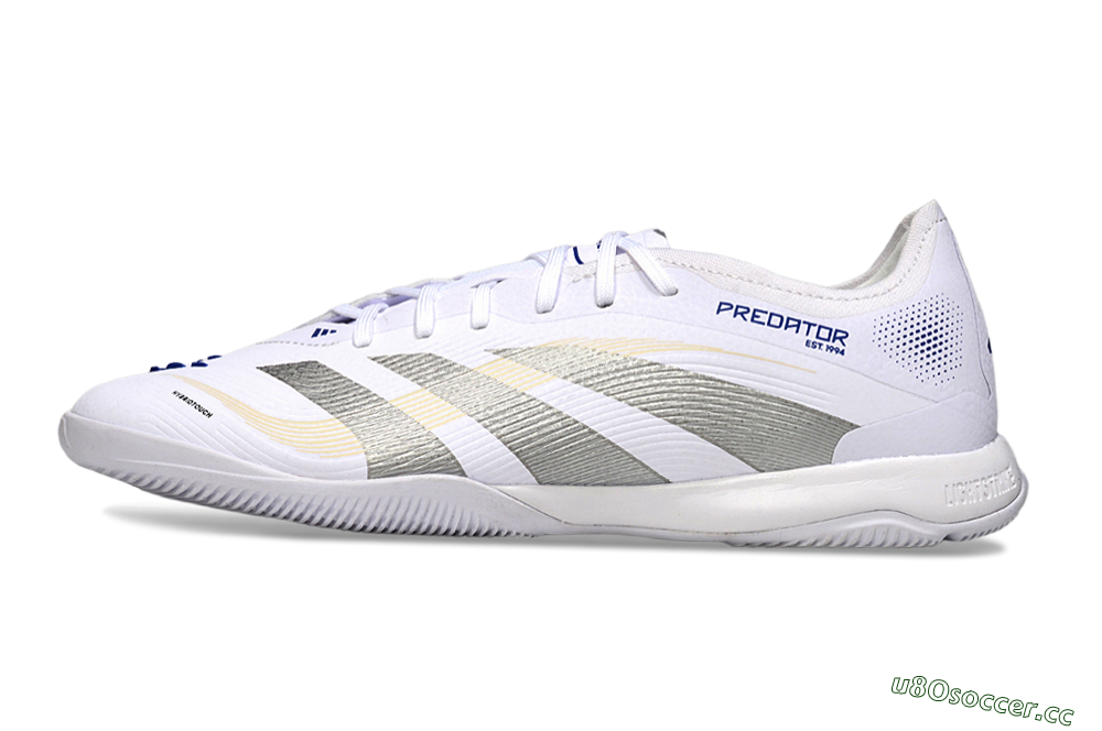 Men's Adidas Predator 25 Elite IC Indoor & Futsal Low-Tops Football Shoes - White/Silver/Blue 0