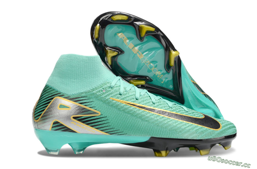 Men's Nike Air Zoom Mercurial Superfly 10 Elite FG Firm Ground High-Tops Football Boots - Jade/Black/Silver/Gold 2