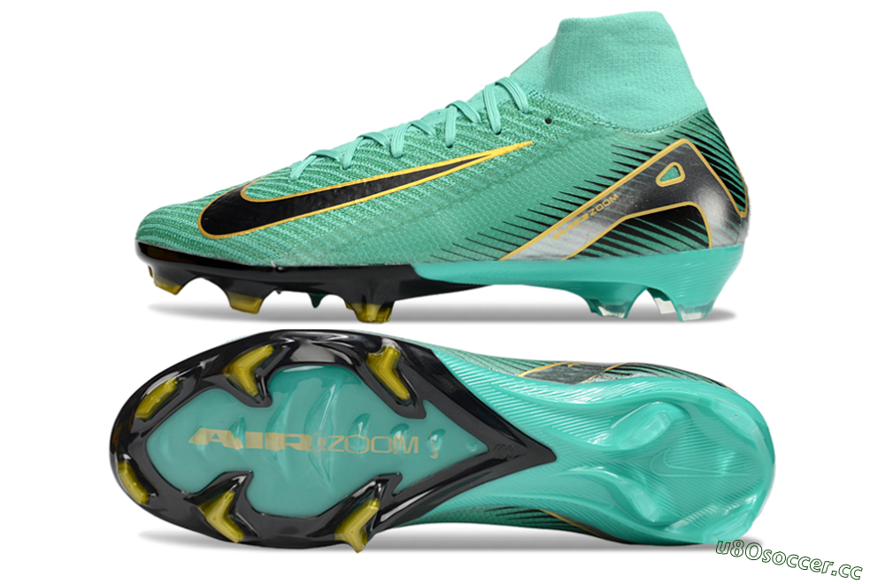 Men's Nike Air Zoom Mercurial Superfly 10 Elite FG Firm Ground High-Tops Football Boots - Jade/Black/Silver/Gold 1