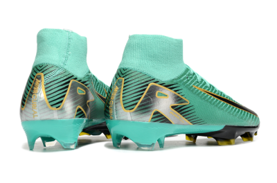 Men's Nike Air Zoom Mercurial Superfly 10 Elite FG Firm Ground High-Tops Football Boots - Jade/Black/Silver/Gold