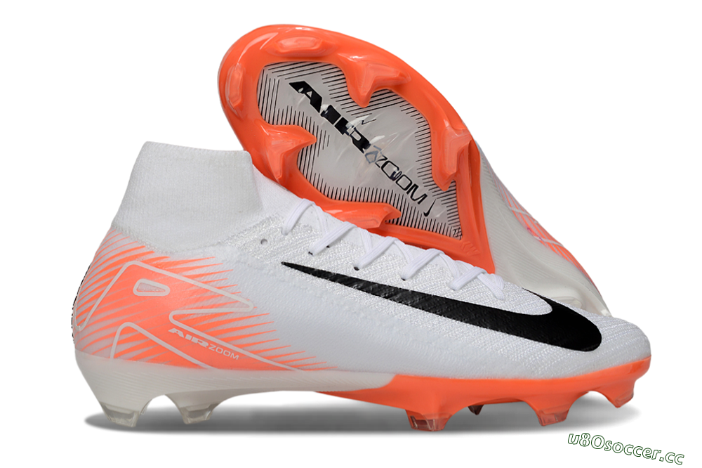 Men's Nike Air Zoom Mercurial Superfly 10 Elite FG Firm Ground High-Tops Football Boots - White/Black/Orange 2