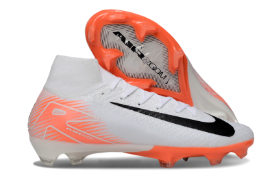 Men's Nike Air Zoom Mercurial Superfly 10 Elite FG Firm Ground High-Tops Football Boots - White/Black/Orange