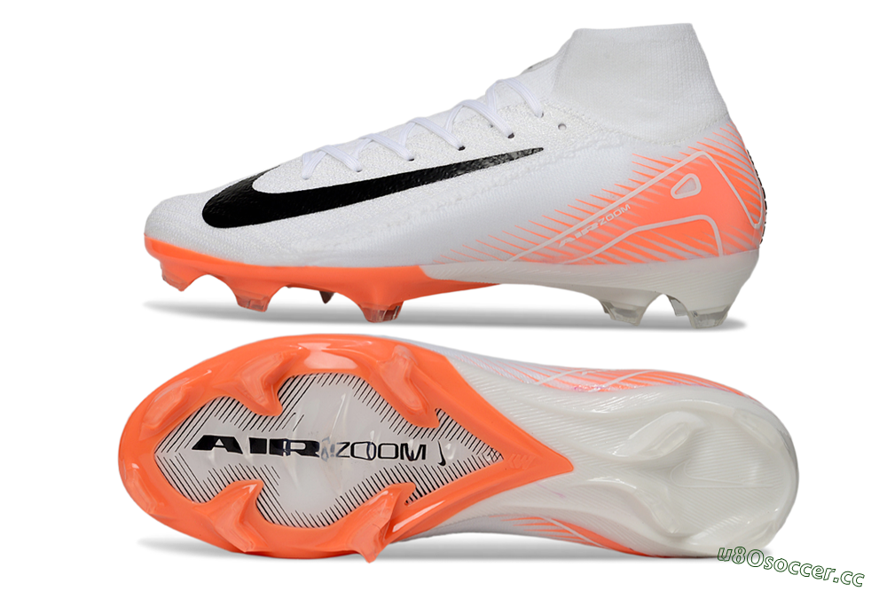 Men's Nike Air Zoom Mercurial Superfly 10 Elite FG Firm Ground High-Tops Football Boots - White/Black/Orange 1