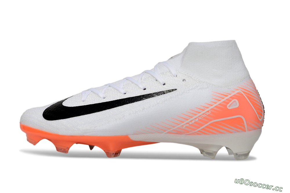 Men's Nike Air Zoom Mercurial Superfly 10 Elite FG Firm Ground High-Tops Football Boots - White/Black/Orange 0